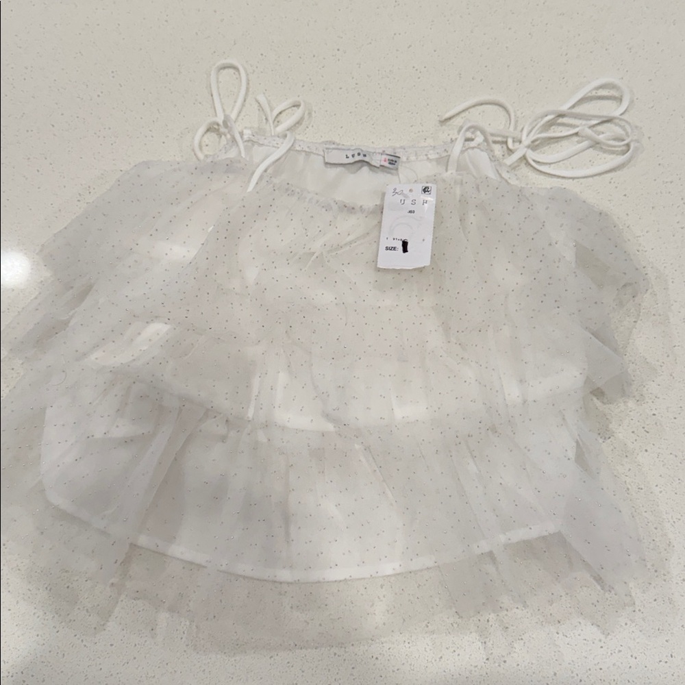 Lush NWT Tulle Tiered Cami tanktop top white gold - Picture 2 of 5